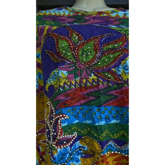 Vtg Sandy Starkman L Beaded Studded Multicolor T-Shirt Rainbow Artsy Statement - Picture 10 of 16